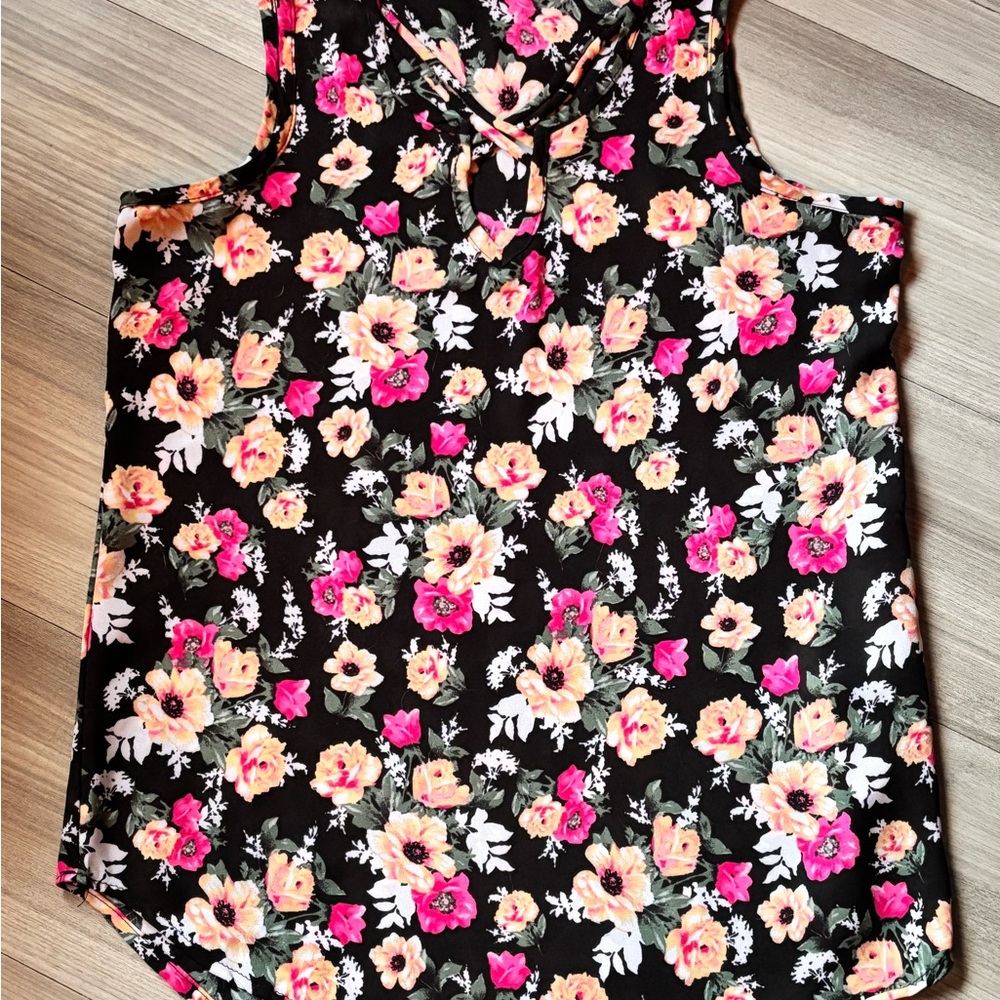 Floral Sleeveless Top - Black and Pink